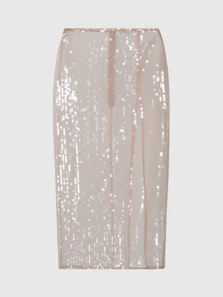 Спідниця з розрізом і паєтками Nensi Dojaka бежева