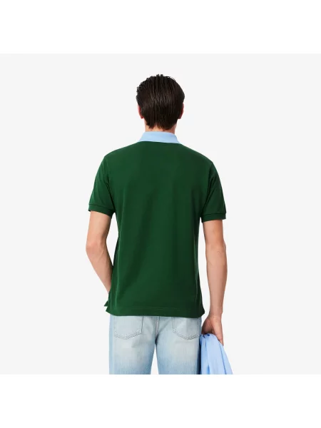 Lacoste Koszulka Polo Classic Fit Z Kontrastowym Kołnierzykiem zielona