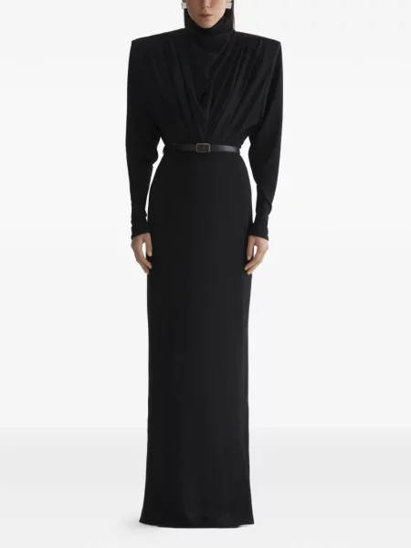 Rochie maxi Mugler cu mâneci lungi cu spatele deschis lungă negru