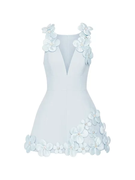 Rochie mini Bronx & Banco cu model floral cu decolteu în V cu aplicații albastru