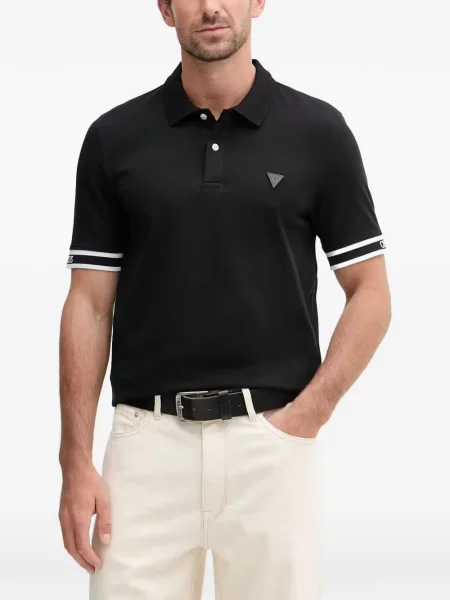 Tricou polo Guess cu autograf negru