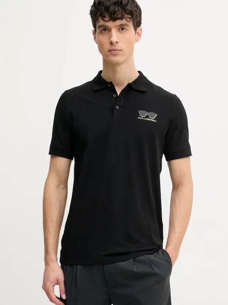 Karl Lagerfeld tricou polo barbati cu imprimeu negru