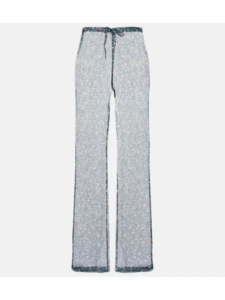 Pantaloni Dries Van Noten de mătase cu imagine verde