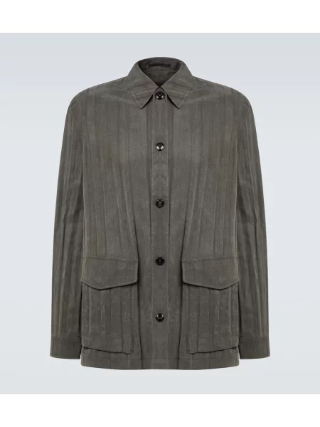 Plisirana platno jakna Giorgio Armani siva