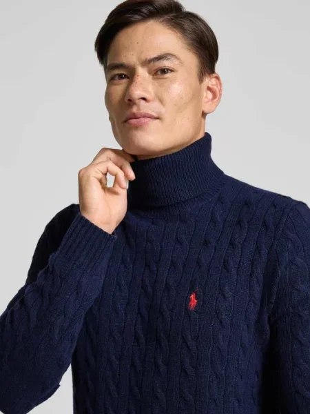 Polo Ralph Lauren sweter wełniany granatowy lekkie z golferm niebieski