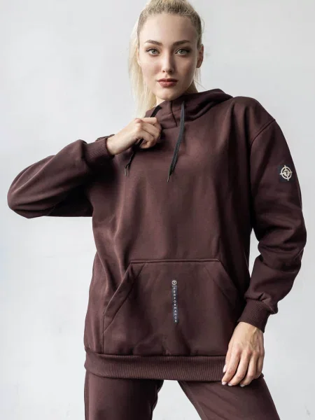 Теплое женское худи коричнева