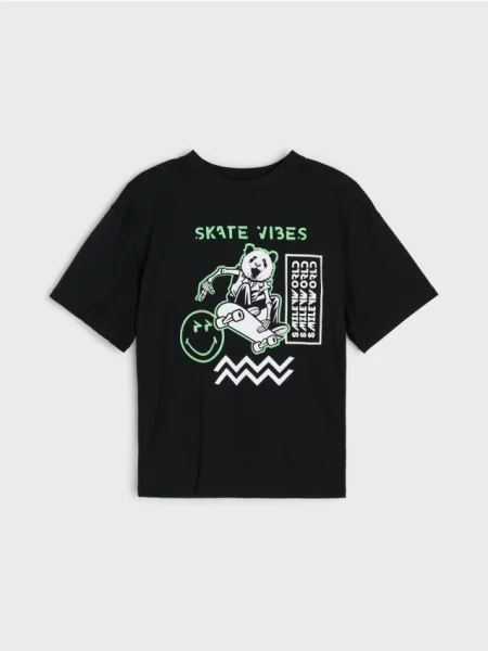 Sinsay oversize tričko s potiskem SmileyWorld® černá