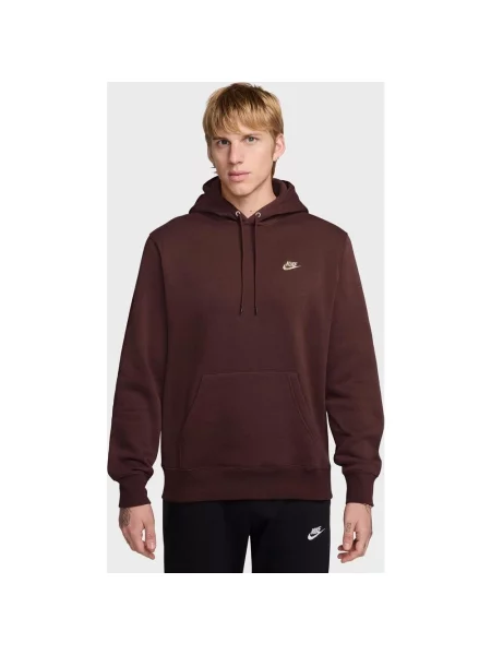 Bluza z kapturem Nike Club Fleece brązowy ciemny XS czerwona