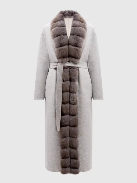 Пальто на запах з вовни і кашеміру з хутром соболя Malamati сіре