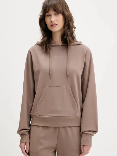 Суичър с качулка Guess с качулка бежово