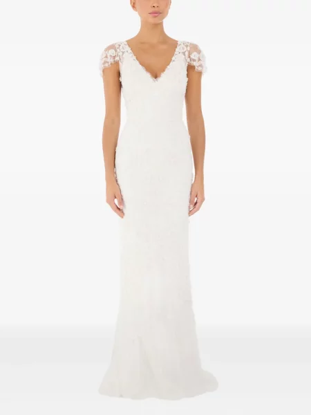 Gėlėtas nėriniuotas kostiumas maxi suknele Jenny Packham balta