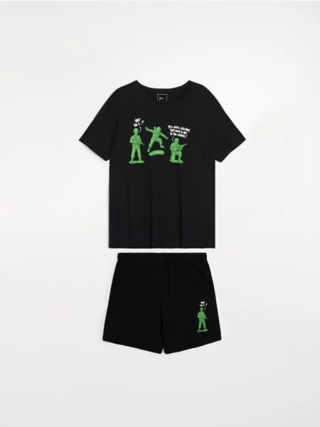 Sinsay piżama dwuczęściowa z nadrukiem czarny