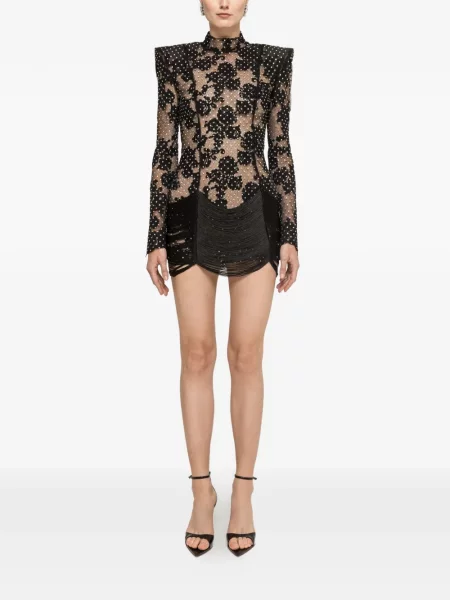 Rochie mini Nissa cu franjuri din dantelă negru