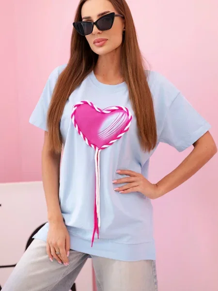 Tricou Kesi cu franjuri cu motiv cu inimi albastru