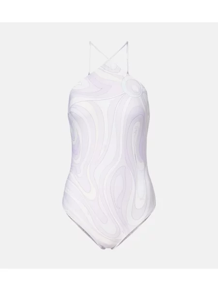 Costum de baie Pucci cu gât halter violet