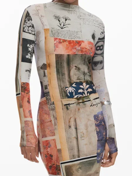 Rochie maxi Desigual lungă de costum bej