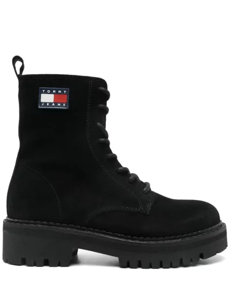 Botine Tommy Jeans din piele de căprioară negru