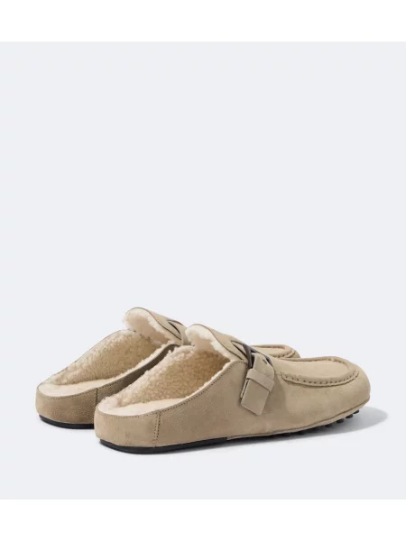 Papuci tip mules Tod's din piele de căprioară bej