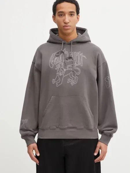 Carhartt WIP hanorac de Hooded Hackwork Sweat cu glugă cu imprimeu maro