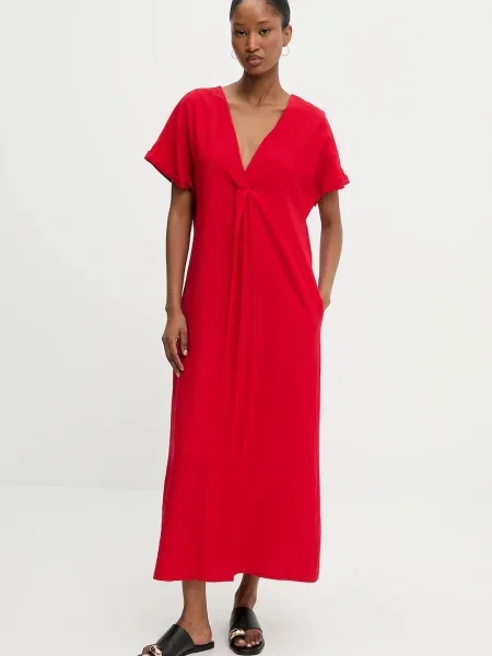 Answear Lab sukienka midi rozkloszowana czerwony