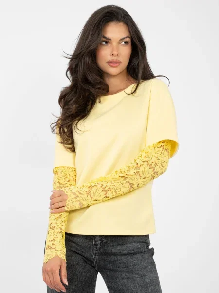Блуза Factory Price с дантела дантелени ръкави жълто