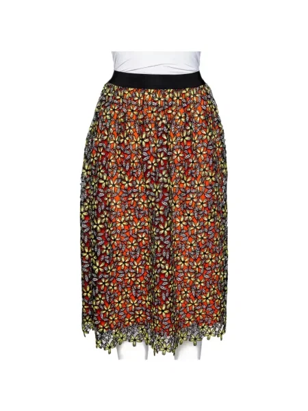 Fustă midi Self-portrait cu model floral din dantelă portocaliu