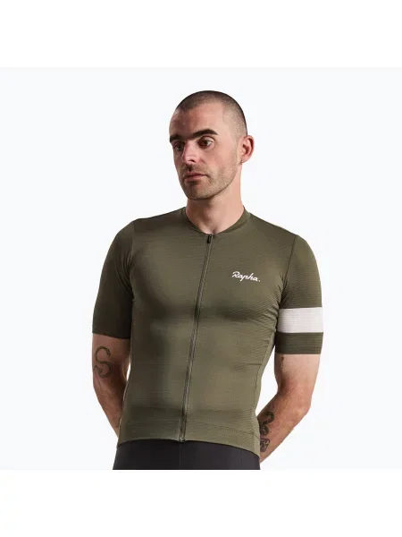 Tricou de ciclism pentru bărbați Rapha Core Lightweight Jersey dark green/white alb