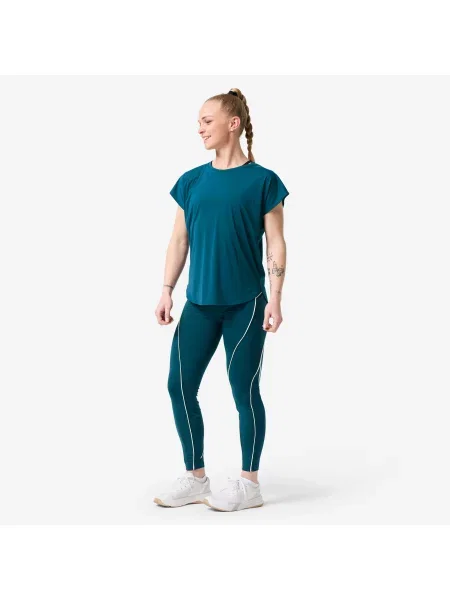 Legginsy fitness Domyos wysoki stan białe