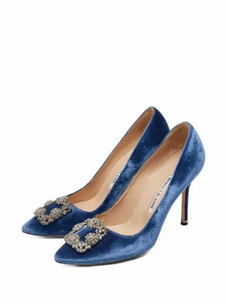 Pantofi cu toc Manolo Blahnik cu cataramă albastru