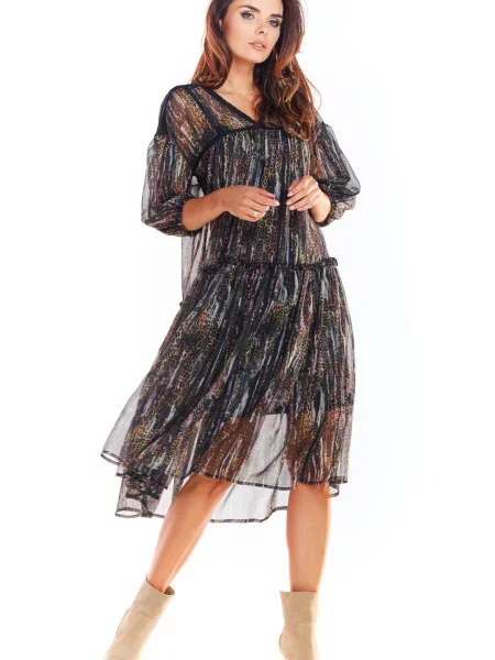 Rochie Awama cu model floral gri