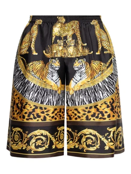 Pantaloni scurți Versace de mătase cu imagine cu model leopard negru