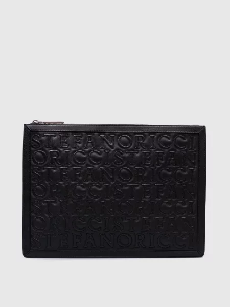 Кожаная сумка Stefano Ricci с вышивкой черная