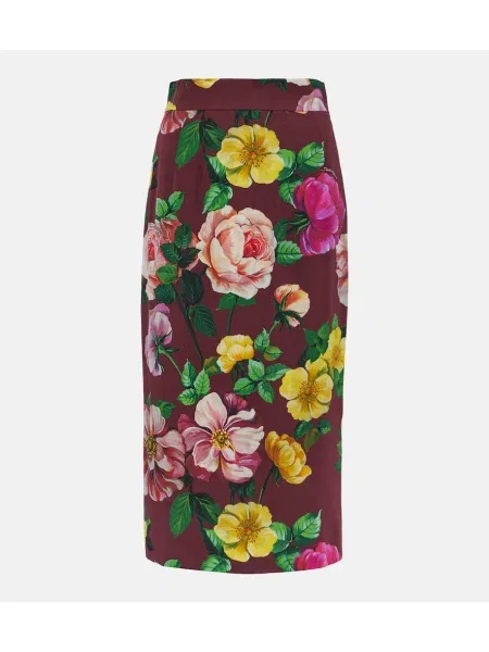 Fustă midi Dolce&gabbana de mătase cu model floral până la genunchi maro