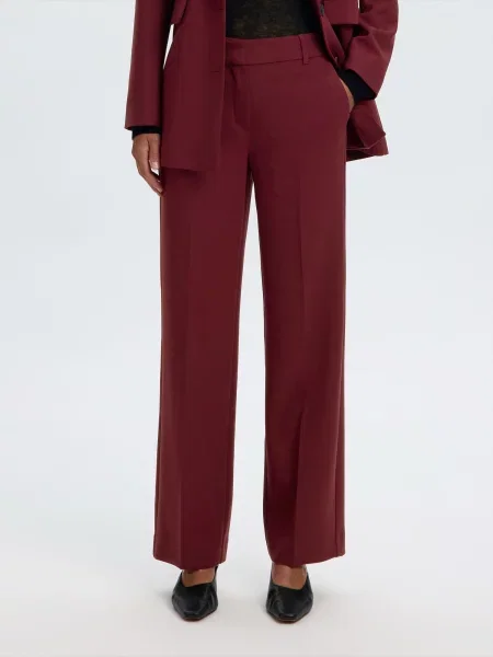 SELECTED Pantaloni cu dungă SLFRita bordeaux roșu