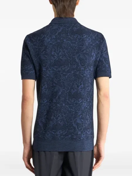 Polo Etro cu model paisley din jacard albastru