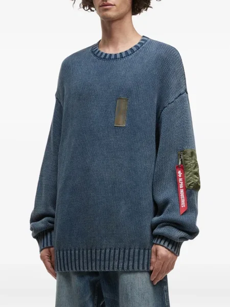 Pulover Alpha Industries cu decolteu rotund albastru