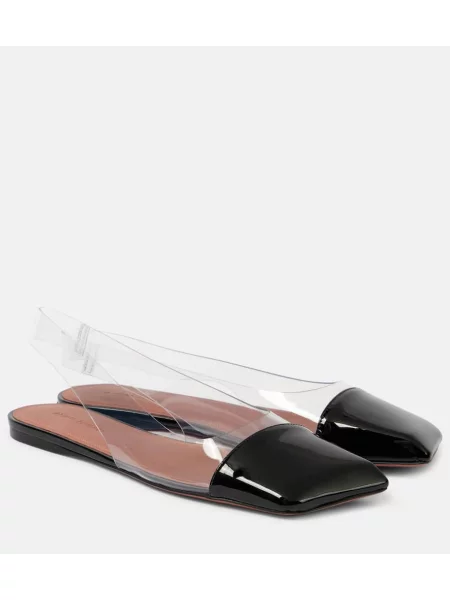 Balerini Amina Muaddi din piele de lac slingback negru