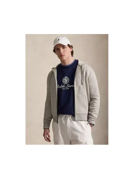 Dzianinowa bluza z kapturem Polo Ralph Lauren z kapturem szara