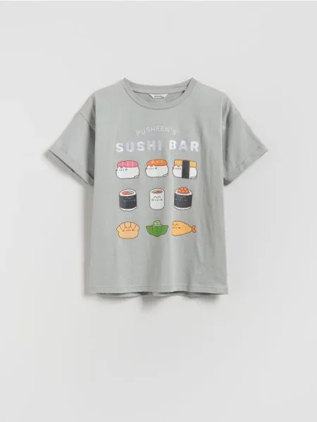 Reserved Tricou Pusheen deschis gri