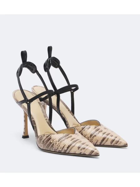 Pantofi cu toc Fendi din piele slingback cu model piele de șarpe bej