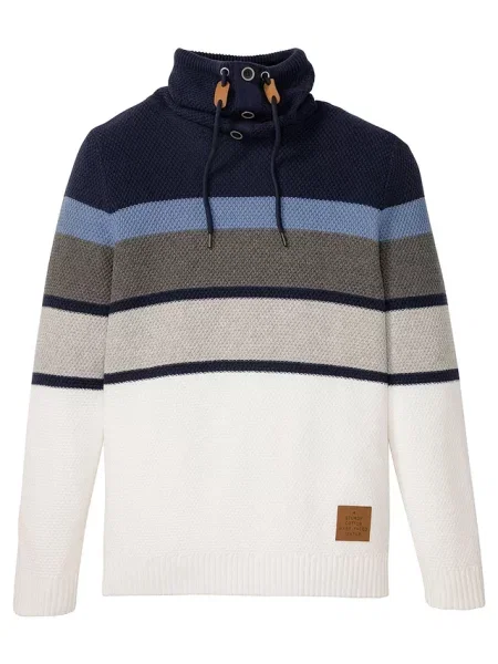 Sweter z grubej dzianiny z kołnierzem kominem z czystej bawełny niebieski