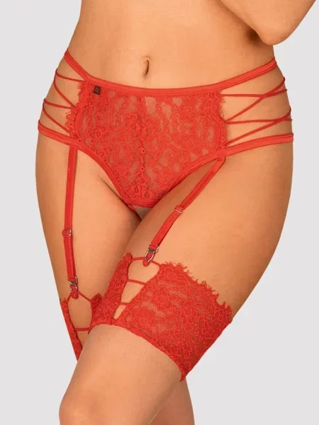 Эротические трусики с пажами для чулок Пояс_Obsessive_Rediosa червоні