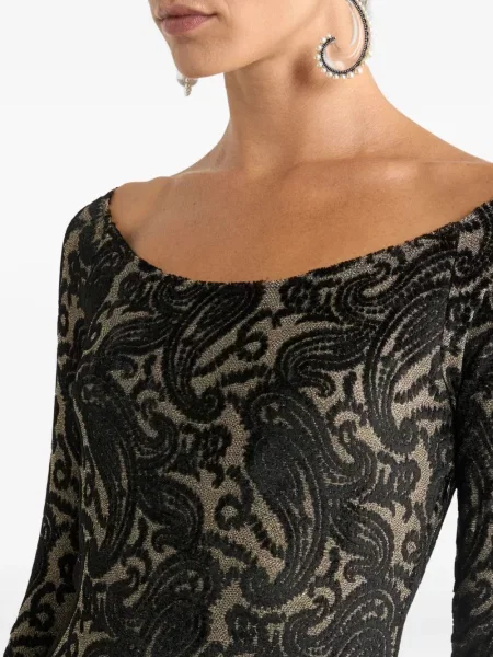 Rochie maxi Etro cu model paisley din jacard de costum negru