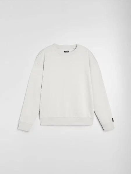 Sinsay Mikina crewneck comfort fit s příměsí bavlny béžová