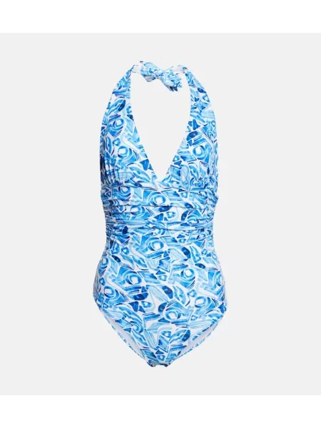 Strój kąpielowy Rebecca Vallance z nadrukiem z dekoltem halter niebieski