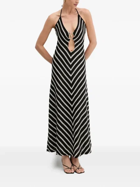 Rochie midi Bardot cu dungi până la genunchi de costum negru