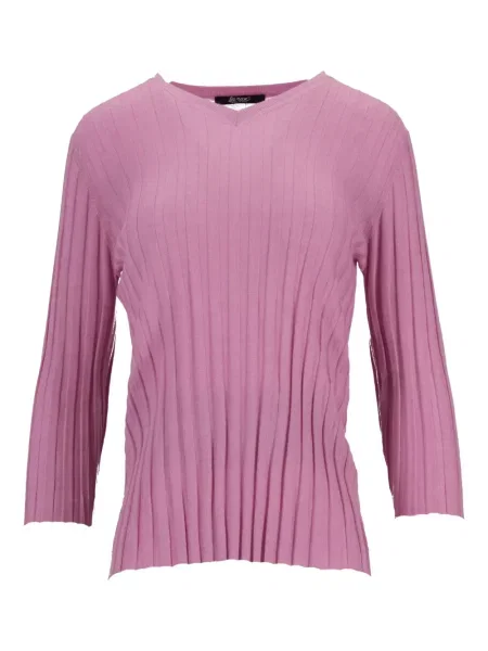 Top La Rose z dekoltem w serek prążkowany różowy