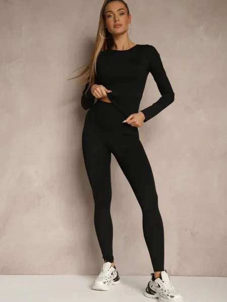 Komplet Sportowy Legginsy i Top Typu Longsleeve Dorotia czarny