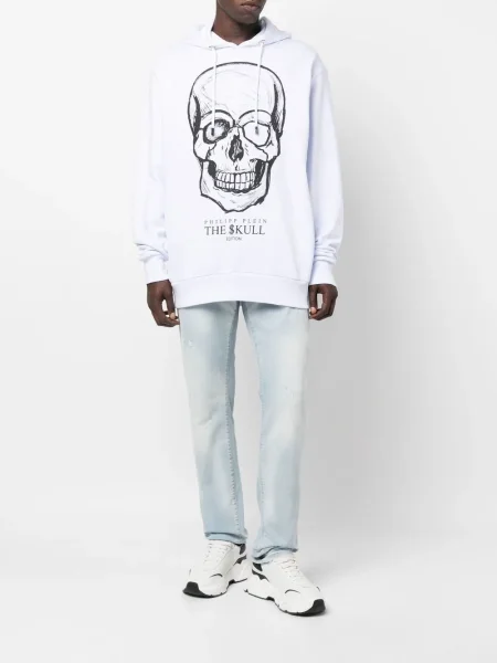 Hanorac cu glugă Philipp Plein cu imagine alb