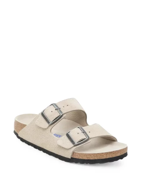 Papuci de casă Birkenstock din piele de căprioară alb